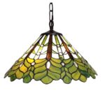 Kleurrijke Tiffany hanglamp met groen en amber glas, elegante lamp voor vintage interieur, handgemaakt Tiffany-Design, decoratieve verlichting, LICHY LAMPEN collectie.