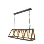 Elegante houten hanglamp met vijf filamentlampen, industrieel design, perfect voor eetkamer of woonkamer, sfeervolle verlichting, LICHY LAMPEN collectie.