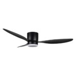 Black modern plafondventilator met geïntegreerde LED-verlichting, eenvoudig te bedienen en energiezuinig. Perfect voor een stijlvol en fris interieur in elke woon- of slaapkamer.