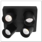 Hoogwaardige zwarte LED inbouwspot met vier richtbare spots voor moderne Lichy Lampen, perfect voor accentverlichting in interieur en winkelinrichting.