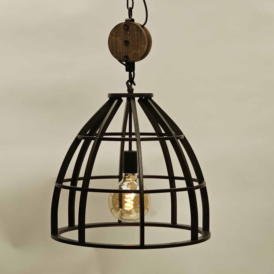 Hanglamp Birdie 47cm Zwart ijzer hout E27 H 5211 Z Freelight