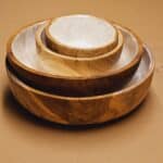 cuenco de madera con incrustaciones de conchas, juego de 4