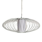 Minimalistische design hanglamp met witte metalen rand en glasschalm, perfect voor moderne interieurverlichting.