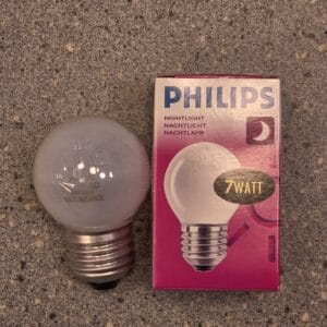 echte nachtlampje philips e27 7w mat 2000h kogel