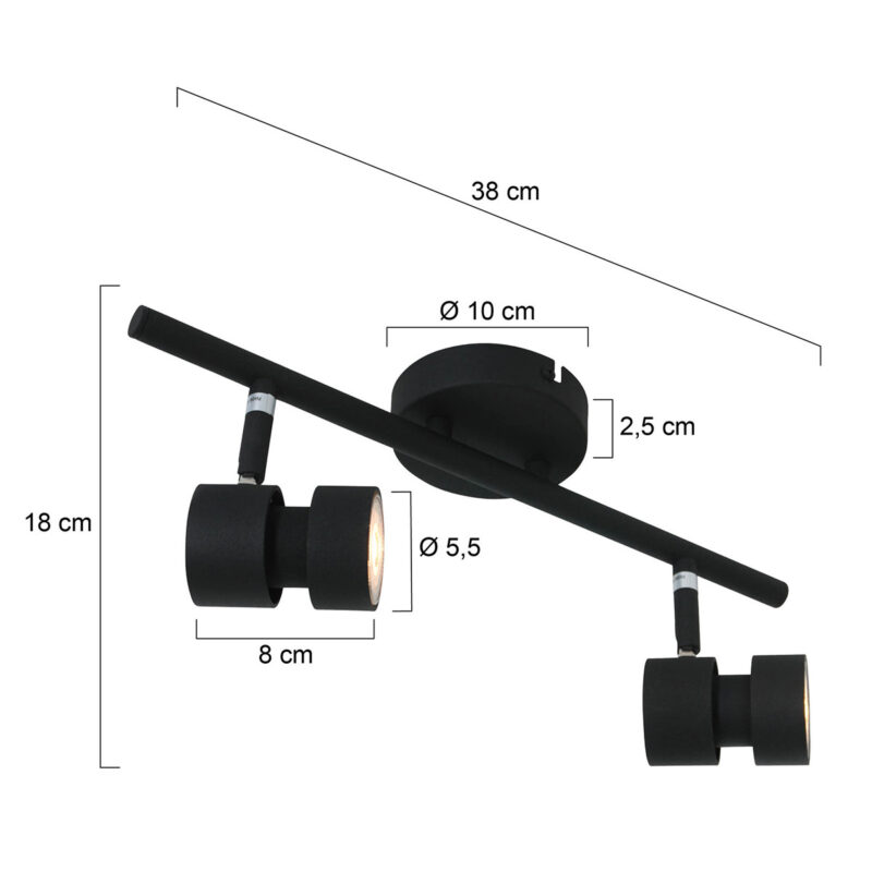 Spot 2 lumières Natasja 7902ZW noir avec ampoules GU10 - Image 5
