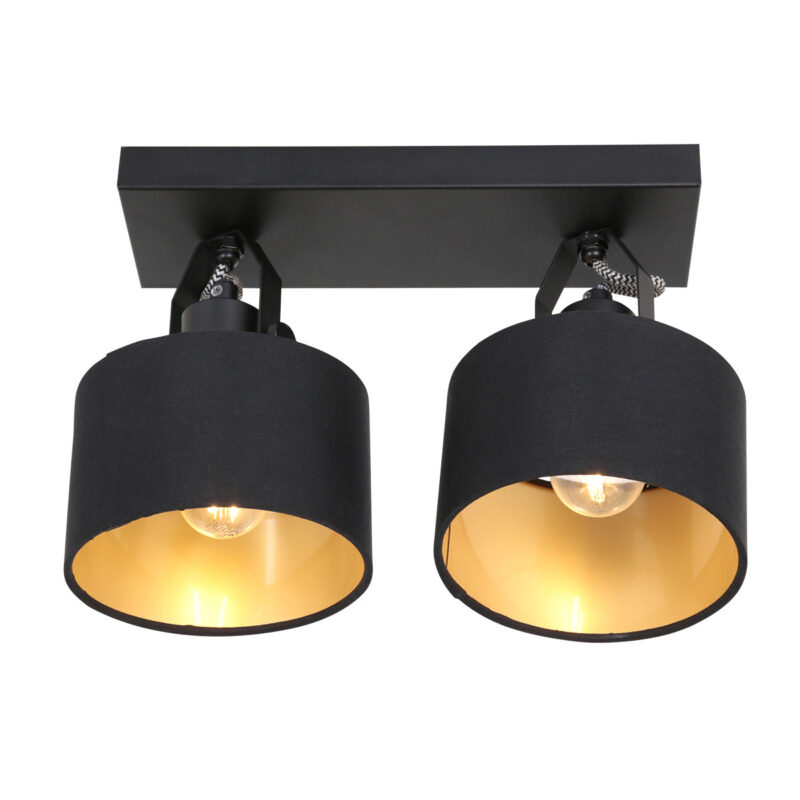 2 light Spot Ornoir 3334ZW black with gold colored lampshades - Image 12