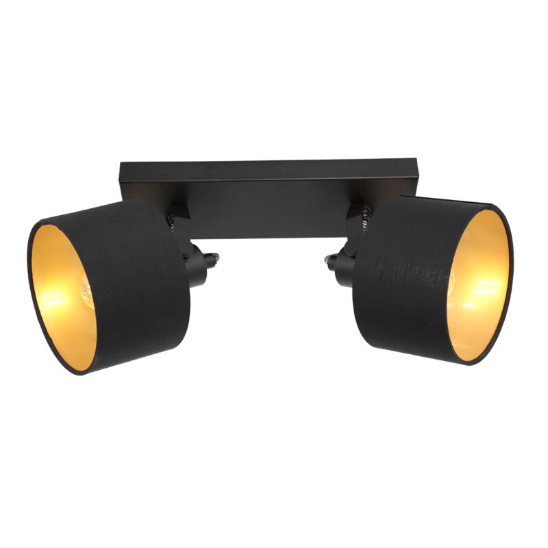 2 light Spot Ornoir 3334ZW black with gold colored lampshades - Image 13