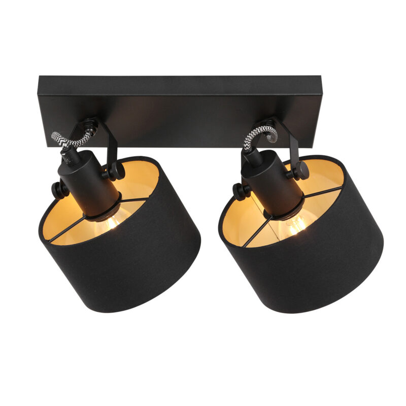 2 light Spot Ornoir 3334ZW black with gold colored lampshades - Image 15