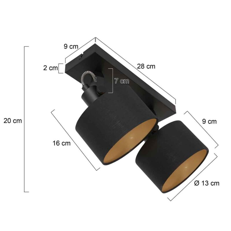 2 light Spot Ornoir 3334ZW black with gold colored lampshades - Image 6