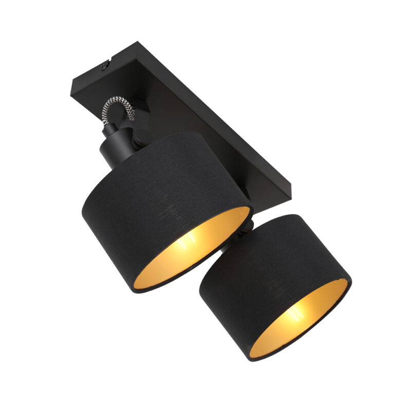2 light Spot Ornoir 3334ZW black with gold colored lampshades
