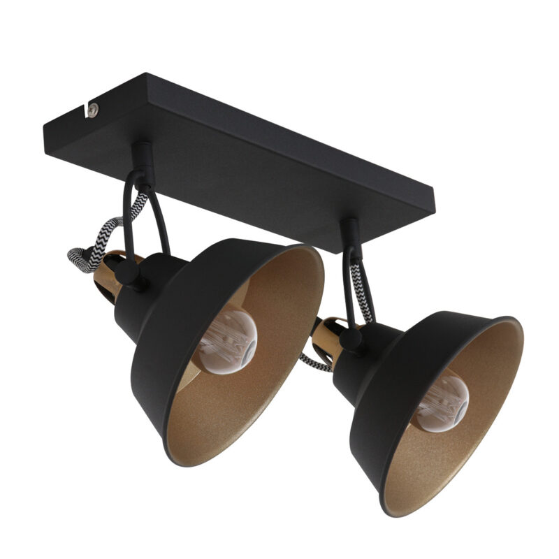 Foco de techo de 2 luces negro con dorado Nove 3327ZW con casquillo E27 - Imagen 2