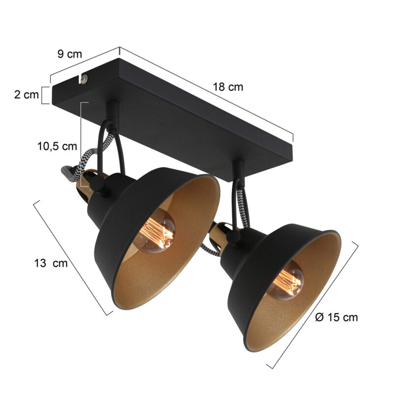 Foco de techo de 2 luces negro con dorado Nove 3327ZW con casquillo E27 - Imagen 6