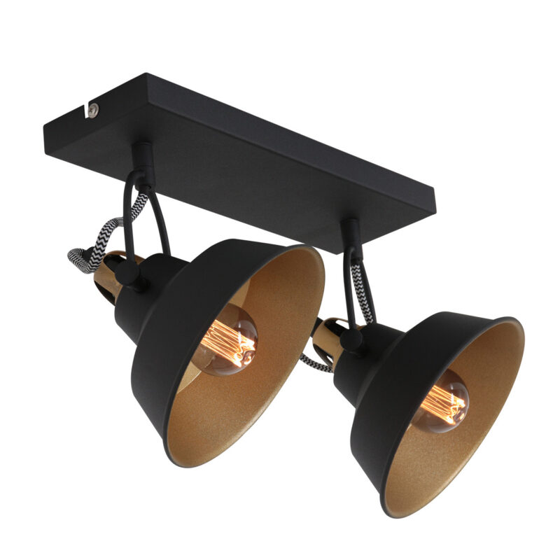 Foco de techo de 2 luces negro con dorado Nove 3327ZW con casquillo E27