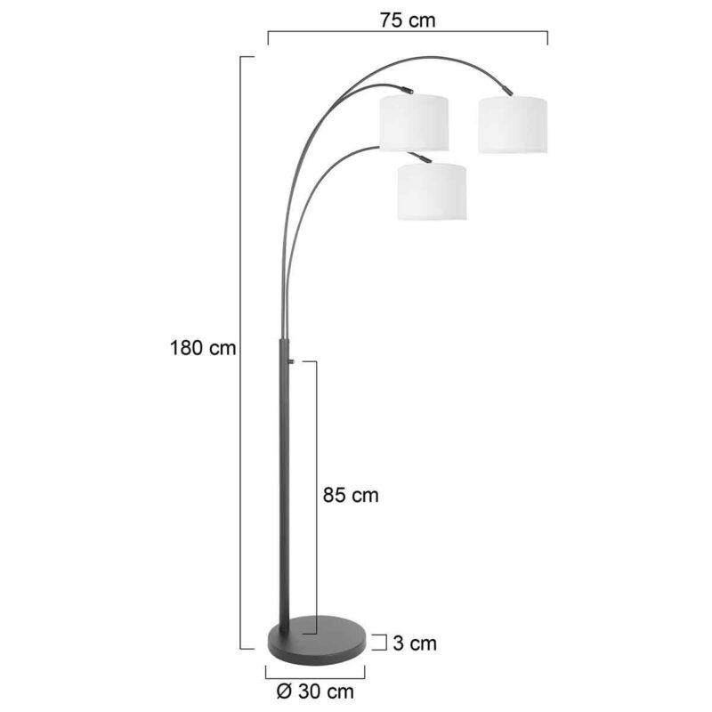 3 Lichts vloerlamp Sparkled Light 3822ZW met wit linnen kappen - Afbeelding 6