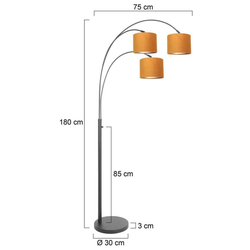 3 Light floor lamp Sparkled Light 3824ZW with gold-colored velvet shades - Image 6