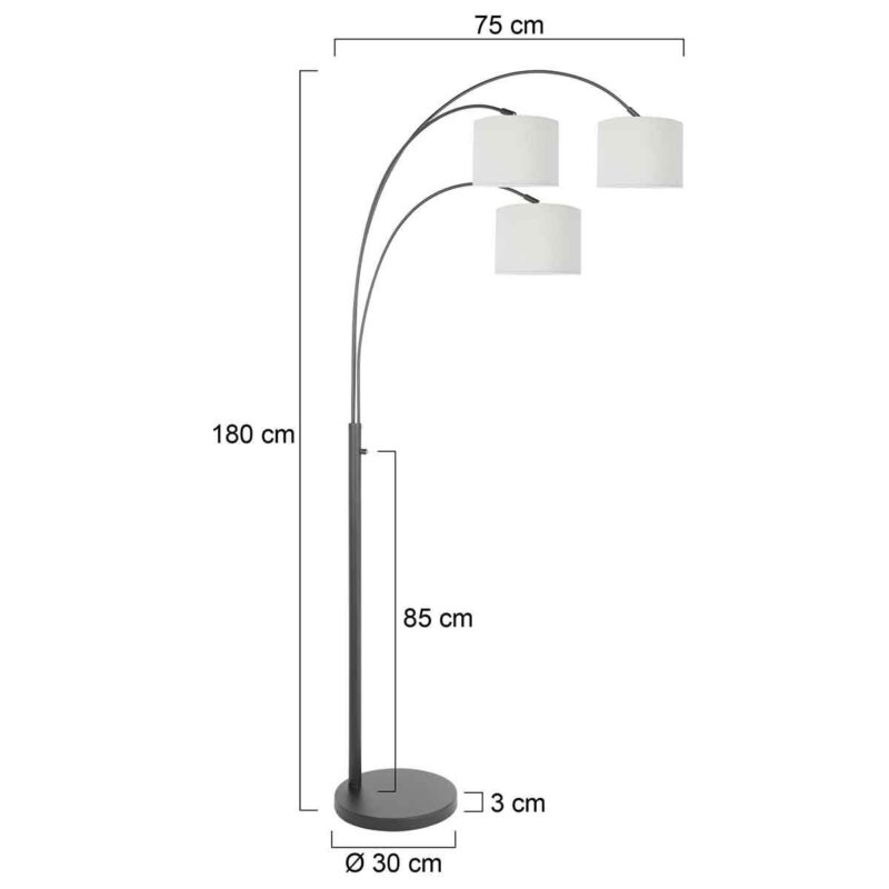 3 Lichts vloerlamp Sparkled Light 3825ZW met wit linnen kappen - Afbeelding 6