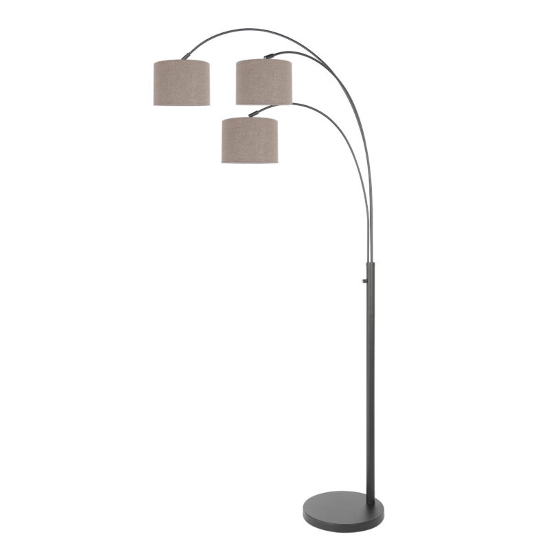 3 Lichts vloerlamp Sparkled Light 3826ZW met grijs linnen kappen - Afbeelding 2