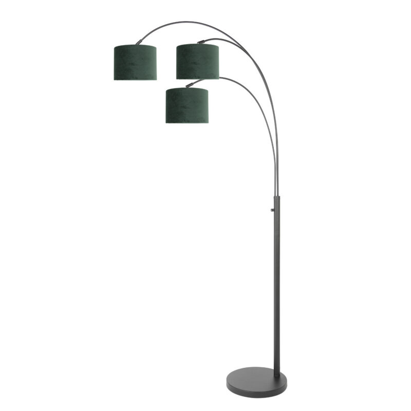 3 Lichts vloerlamp Sparkled Light 3827ZW met groen velours kappen - Afbeelding 2