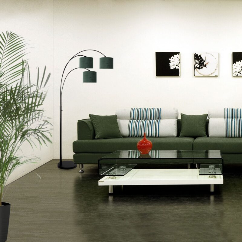 3 Lichts vloerlamp Sparkled Light 3827ZW met groen velours kappen - Afbeelding 3