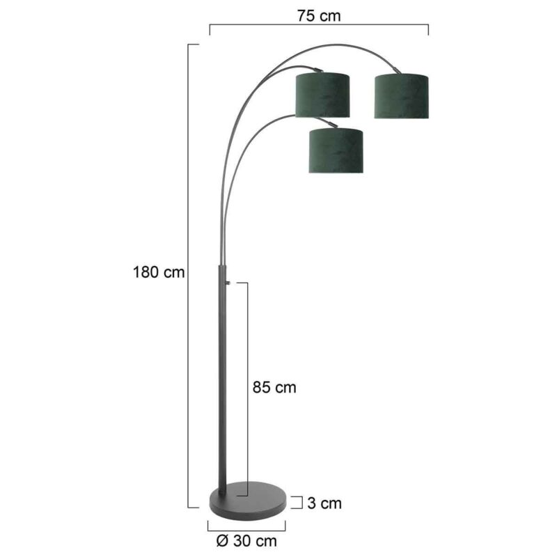 3 Lichts vloerlamp Sparkled Light 3827ZW met groen velours kappen - Afbeelding 7