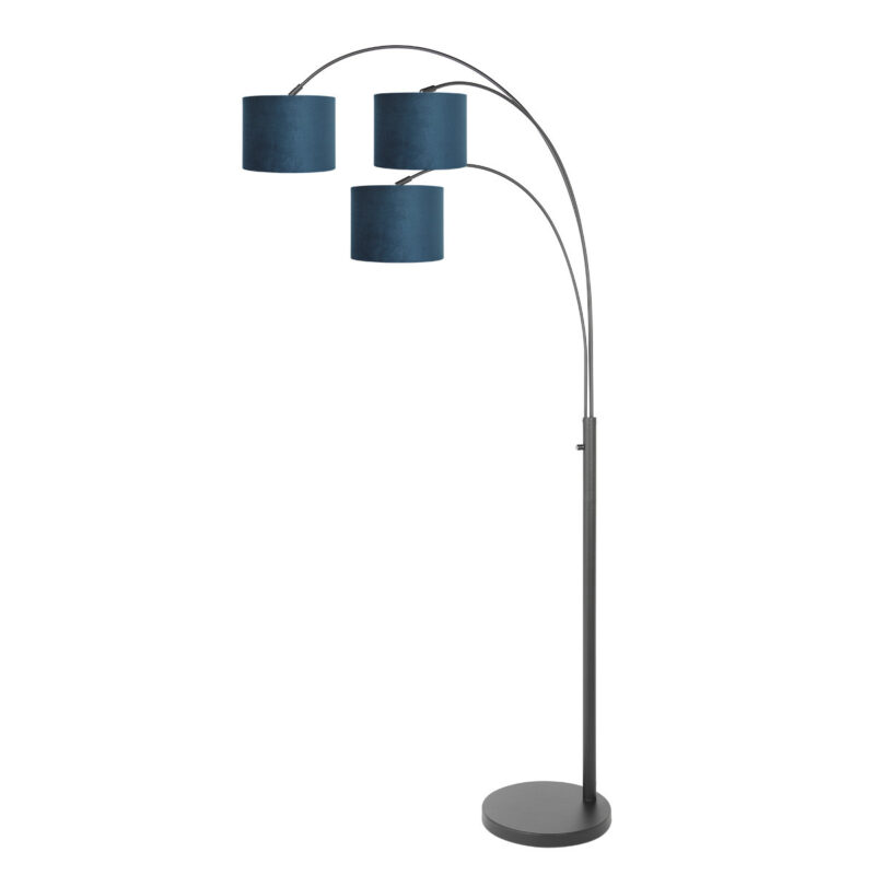 3 Lichts vloerlamp Sparkled Light 3828ZW met blauw velours kappen - Afbeelding 2