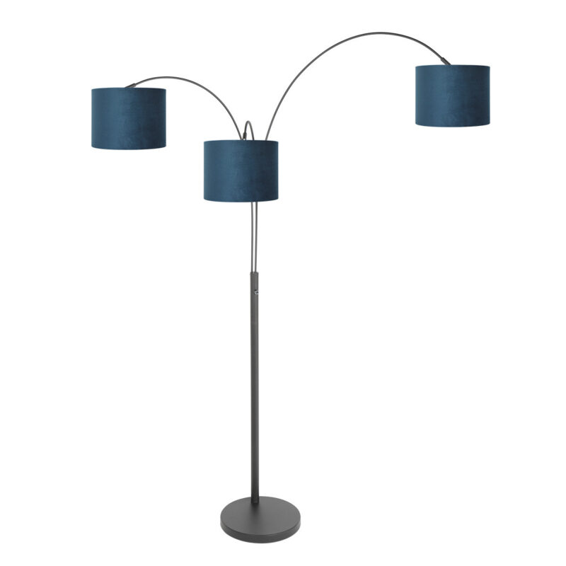 3 Lichts vloerlamp Sparkled Light 3828ZW met blauw velours kappen - Afbeelding 15