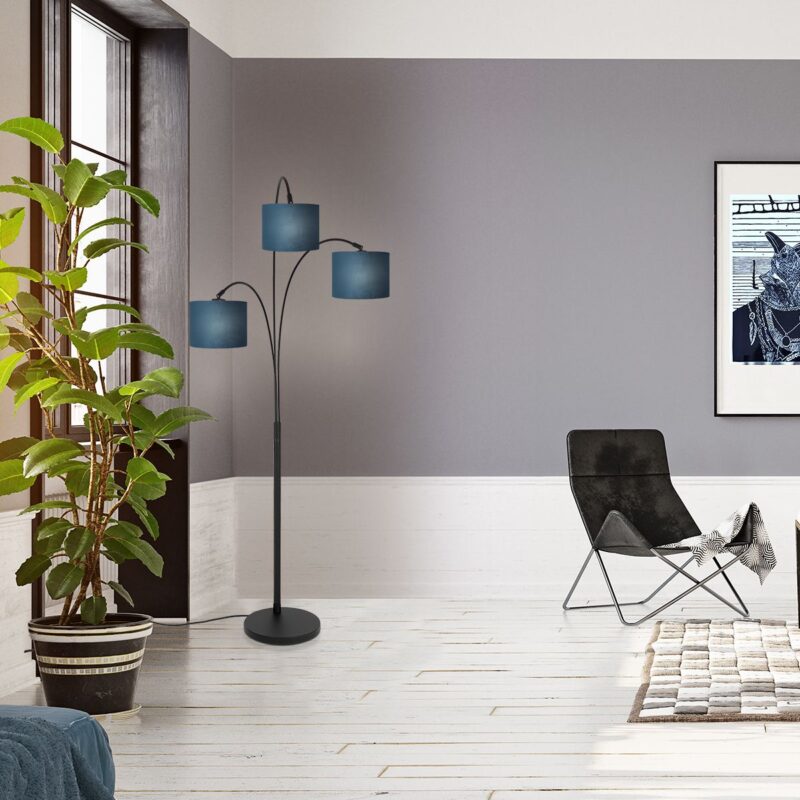 3 Lichts vloerlamp Sparkled Light 3828ZW met blauw velours kappen - Afbeelding 3