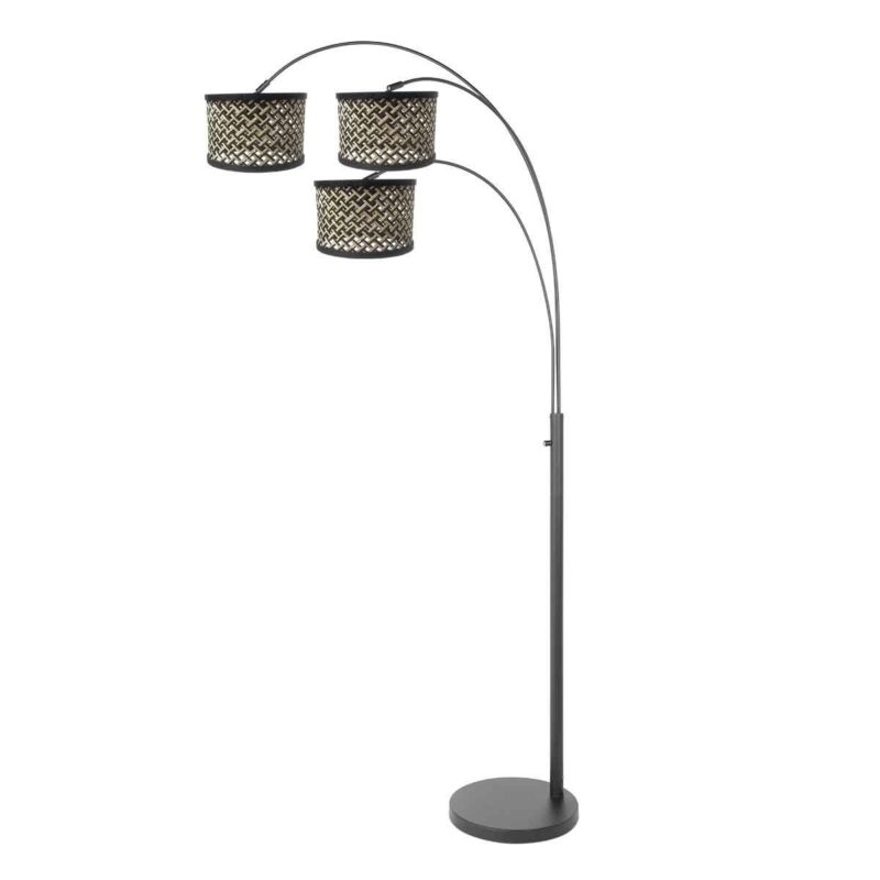 3 Lichts vloerlamp Sparkled Light 3829ZW met naturel / zwart bamboe kappen - Afbeelding 2