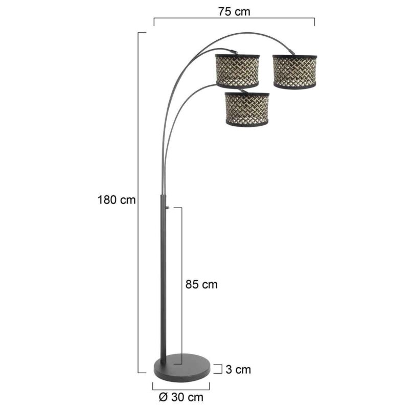 3 Lichts vloerlamp Sparkled Light 3829ZW met naturel / zwart bamboe kappen - Afbeelding 6
