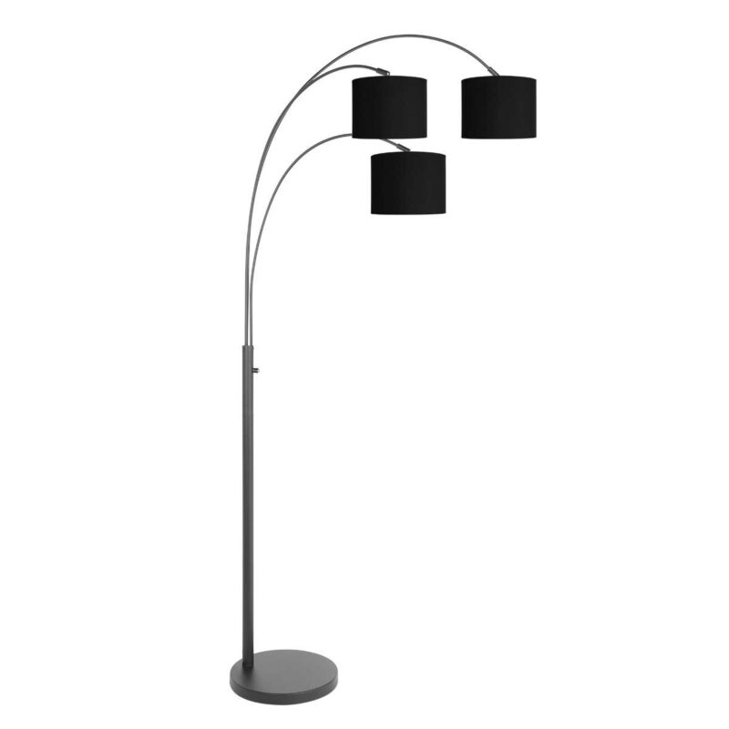 Lámpara de pie de 3 luces Sparkled Light 3977ZW con pantallas de lino negro dorado