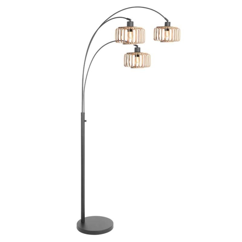 Lampadaire 3 lumières Sparkled Light 4148ZW avec abat-jour en bambou naturel