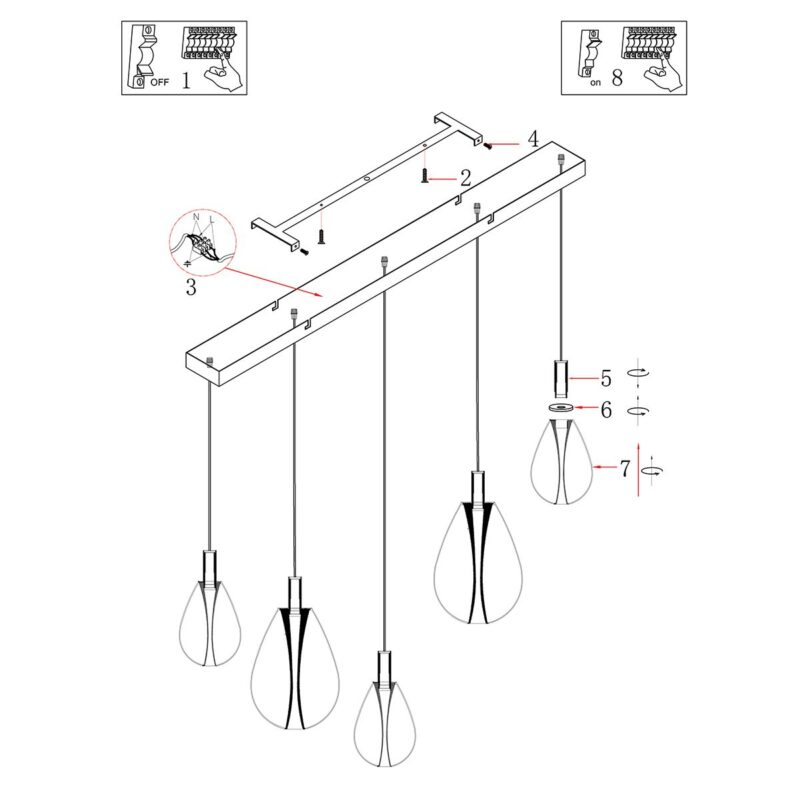 Suspension 5 lumières 4197ZW – Noir avec verre fumé – Image 8