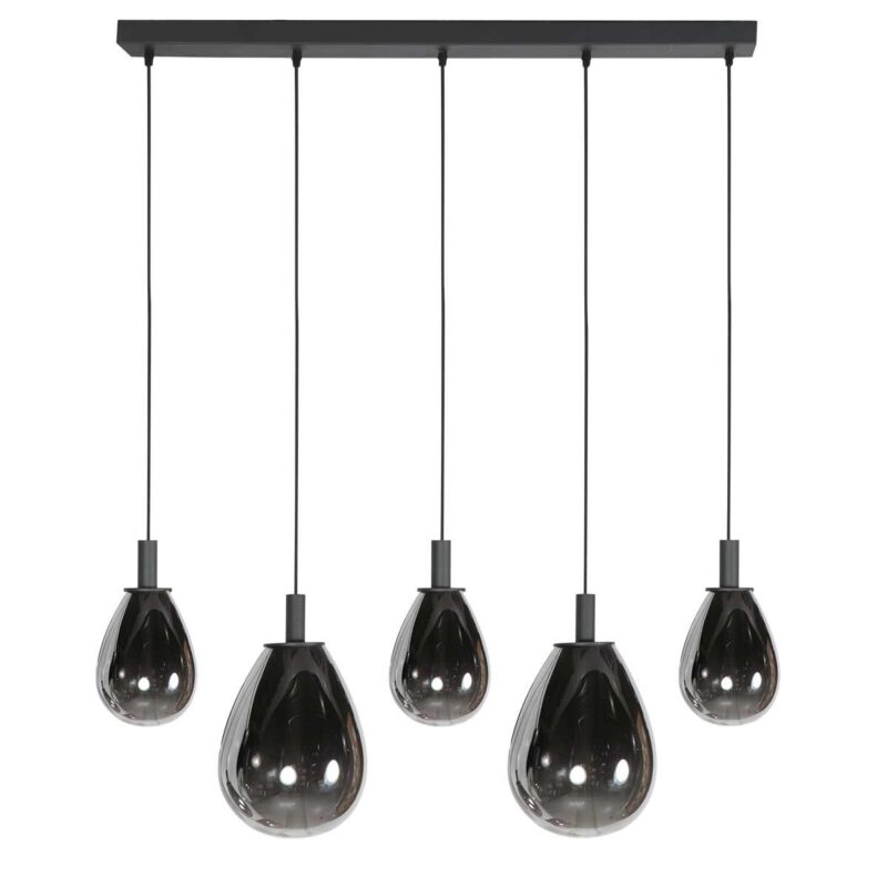 5-lichts Hanglamp 4197ZW – Zwart met Smoke Glas - Afbeelding 2