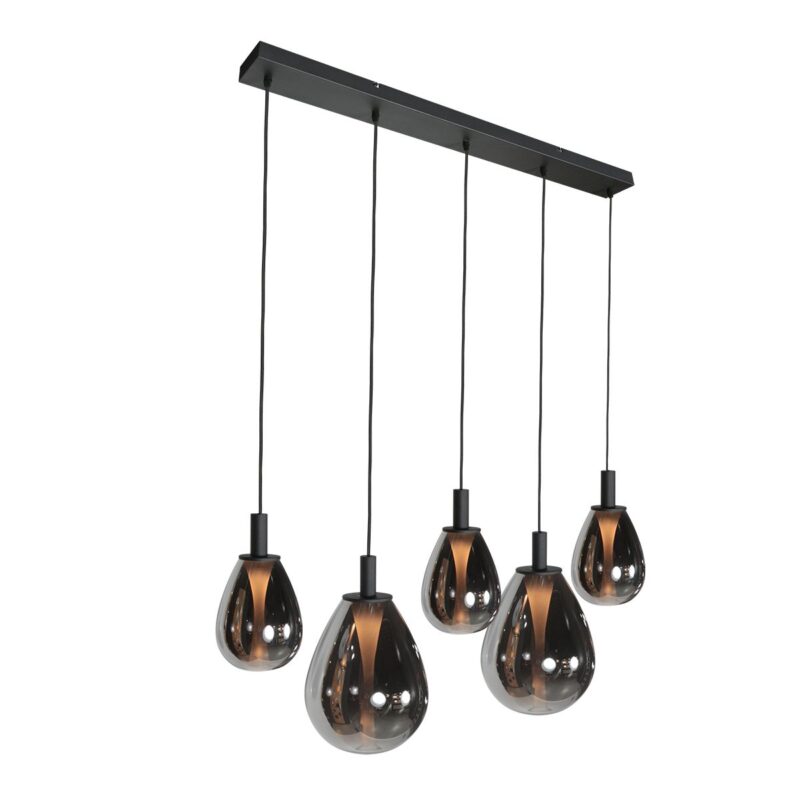 5-lichts Hanglamp 4197ZW – Zwart met Smoke Glas - Afbeelding 9