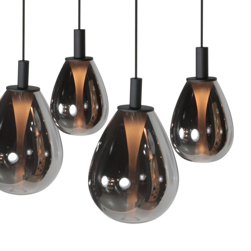 5-lichts Hanglamp 4197ZW – Zwart met Smoke Glas - Afbeelding 12