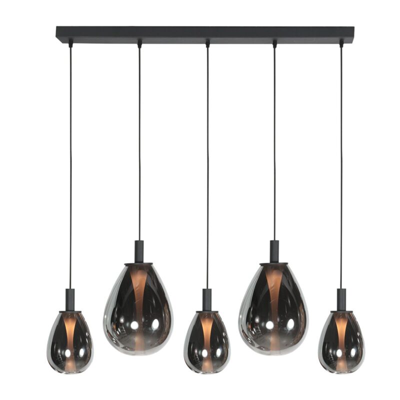 5-lichts Hanglamp 4197ZW – Zwart met Smoke Glas - Afbeelding 13
