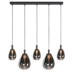5-lichts Hanglamp 4197ZW – Zwart met Smoke Glas