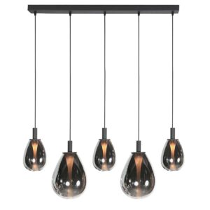 5-lichts Hanglamp 4197ZW – Zwart met Smoke Glas