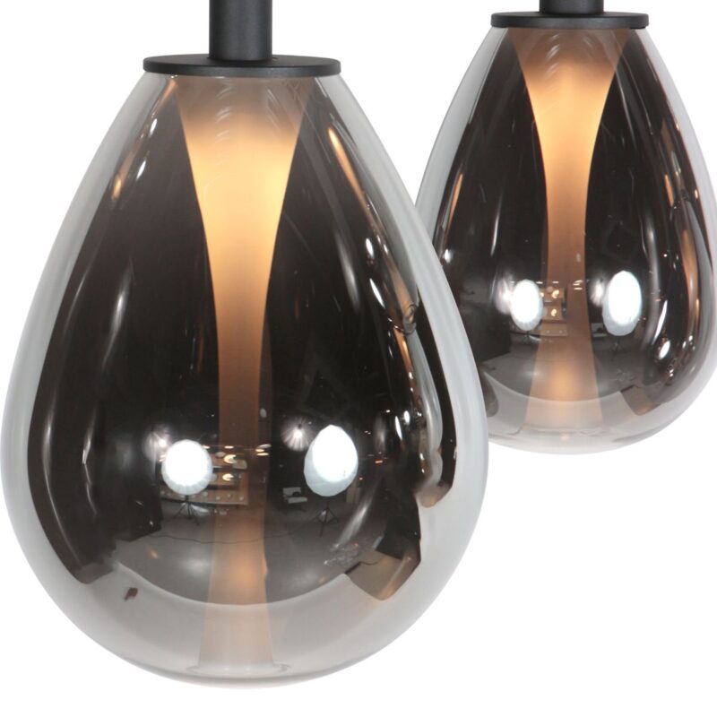 5-lichts Hanglamp 4197ZW – Zwart met Smoke Glas - Afbeelding 4
