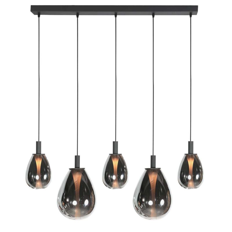 5-lichts Hanglamp 4197ZW – Zwart met Smoke Glas