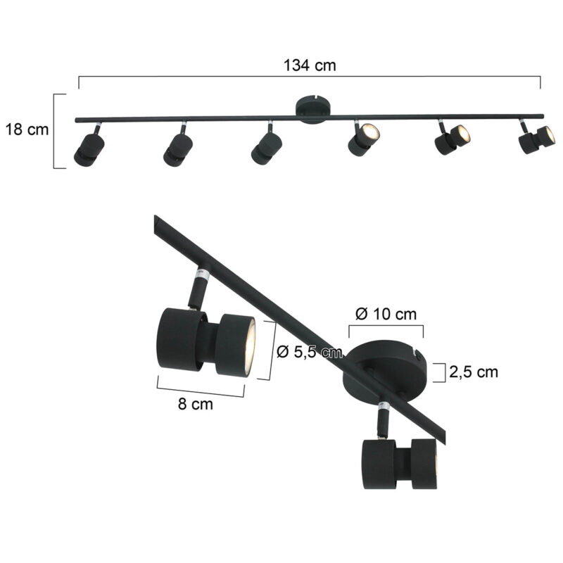 6 lichts Plafondspot Natasja 7906ZW Zwart Inclusief lichtbronnen - Afbeelding 7