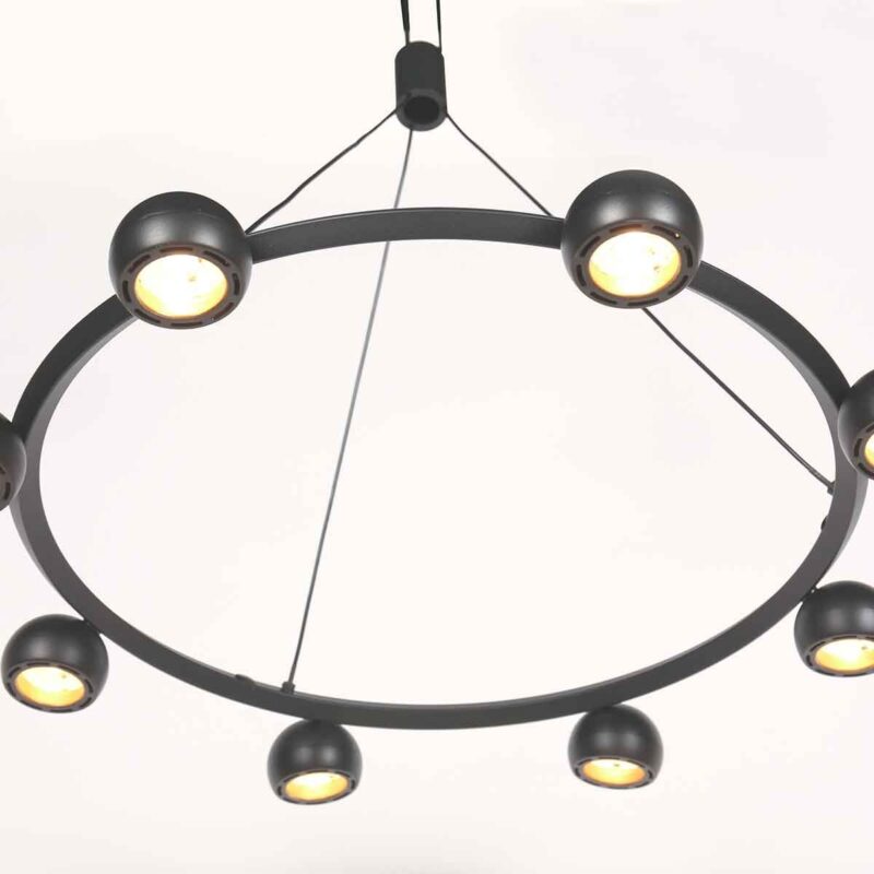 8 Lichts zwarte ronde hanglamp Marcadore ø60 cm - Afbeelding 13