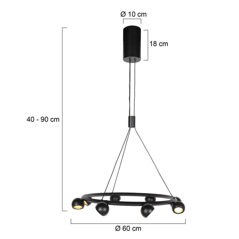 8 Lichts zwarte ronde hanglamp Marcadore ø60 cm - Afbeelding 7