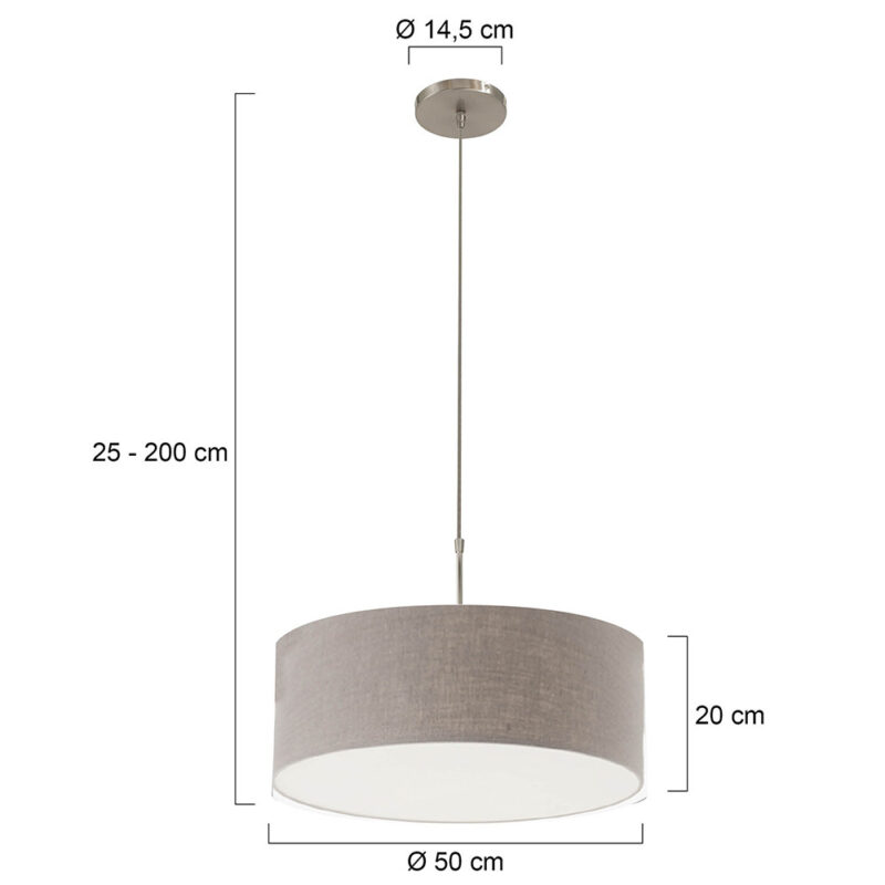 Staalkleurige hanglamp Sparkled Light 9890ST met grijs linnen kap - Afbeelding 6