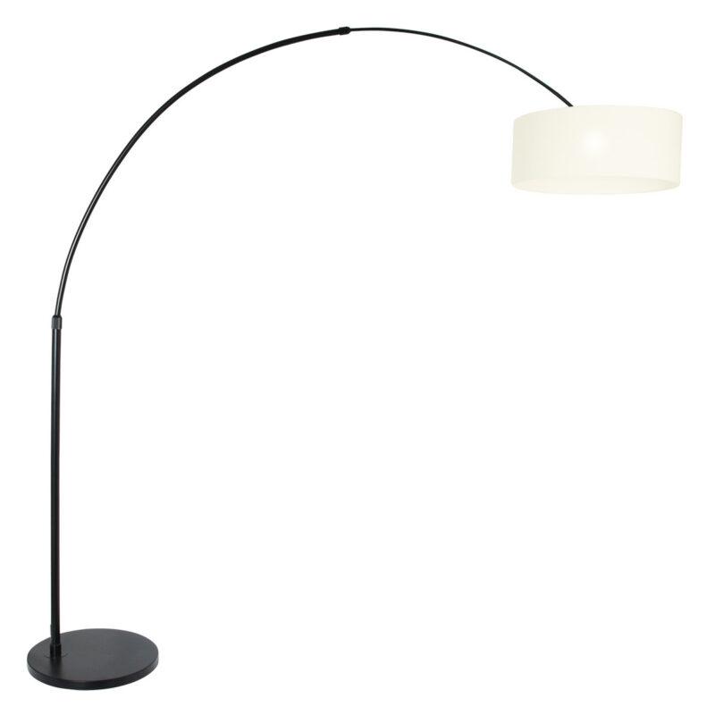 Zwarte vloerlamp / booglamp Sparkled Light 9899ZW met wit grof linnen kap - Afbeelding 2