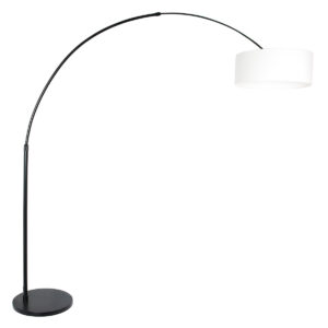 Zwarte vloerlamp / booglamp Sparkled Light 9899ZW met wit grof linnen kap
