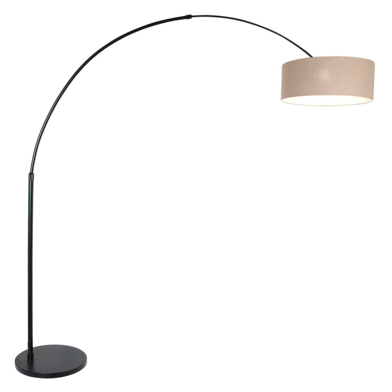 Zwarte vloerlamp / booglamp Sparkled Light 9900ZW met grijs linnen kap - Afbeelding 2