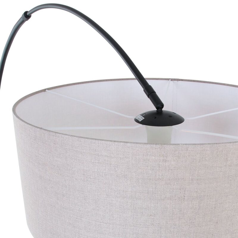 Zwarte vloerlamp / booglamp Sparkled Light 9900ZW met grijs linnen kap - Afbeelding 14