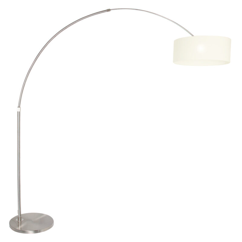 Staalkleurige vloerlamp booglamp Sparkled Light 9903ST met grof wit linnen kap - Afbeelding 2