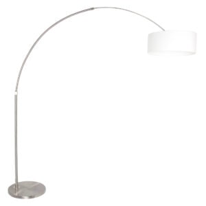 Staalkleurige vloerlamp booglamp Sparkled Light 9903ST met grof wit linnen kap